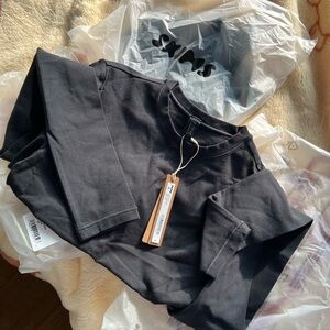 SKIMS Black Cropped Long-Sleeve Crewneck